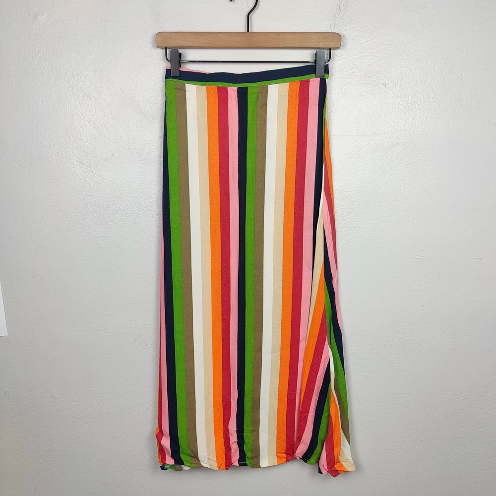 Reformation Bea Skirt Womens 0‎ Multicolored Stripe Viscose Midi Maxi Preppy - Picture 2 of 10
